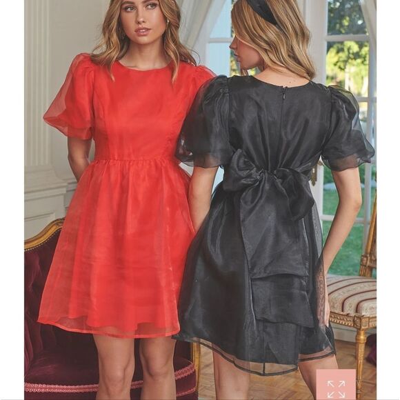 Sugarlips Borza Organza Teal Puff Sleeve Mini Dress - Picture 5 of 6